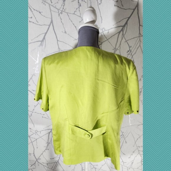 Jessica Howard VTG Highlighter Green Linen Blend Beaded Jacket - Picture 4 of 5